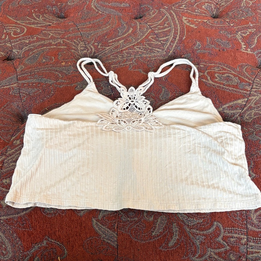 Aerie Cream Lace Detail Top